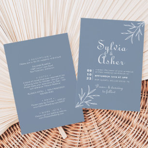 Invitación Delantero azul y Boda trasero mínimo formal