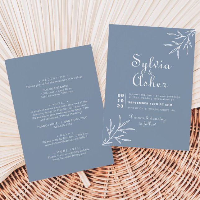 Invitación Delantero azul y Boda trasero mínimo formal (Subido por el creador)