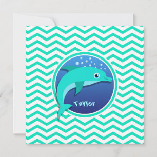 Invitación Delfín; Aqua Green Chevron
