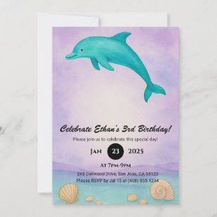 Invitación Delfín Azul Juguetón y Cumpleaños Oceánico de Conc