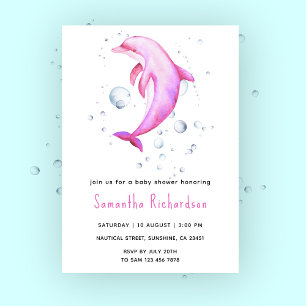 Invitación Delfín de Acuarela Bajo el Mar Baby Shower
