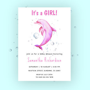 Invitación Delfín de Acuarela Bajo el Mar Baby Shower