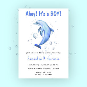 Invitación Delfín de Acuarela Bajo el Mar Baby Shower