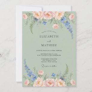 Invitación Delfín de Durazno Verde Salvia Romance de Boda