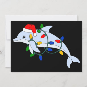 Invitación Delfín de Navidad Sombrero de Santa Luces de Navid