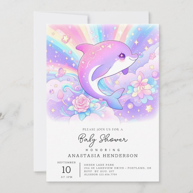 Invitación Delfín dulce encantado Baby Shower (Anverso)