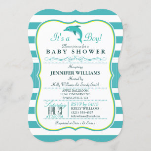 Invitación Delfín, elegante, tema náutico Baby Shower