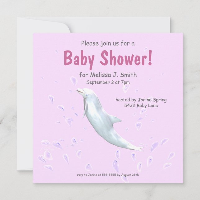Invitación Delfín en rosa - Baby Shower (Anverso)