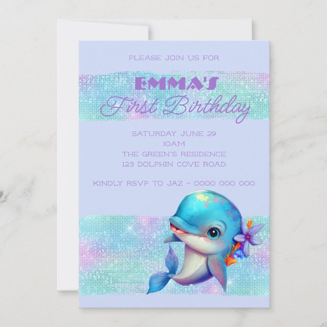 Invitación Delfín lindo irlandescente Primer cumpleaños (Anverso)