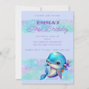 Invitación Delfín lindo irlandescente Primer cumpleaños