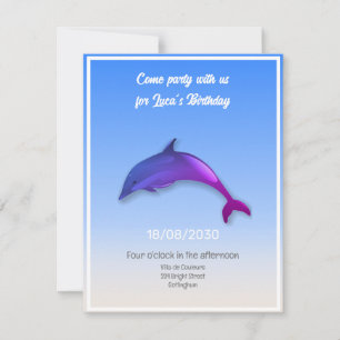 Invitación Delfín morado lindo - fiesta de cumpleaños