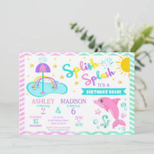 Invitación Delfín y Área de Juegos con Agua para Cumpleaños C