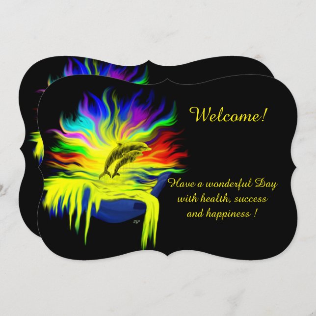 Invitación Delfines al sol, agrega tu texto (Anverso / Reverso)