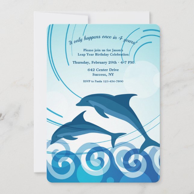 Invitación Delfines del año saltar (Anverso)