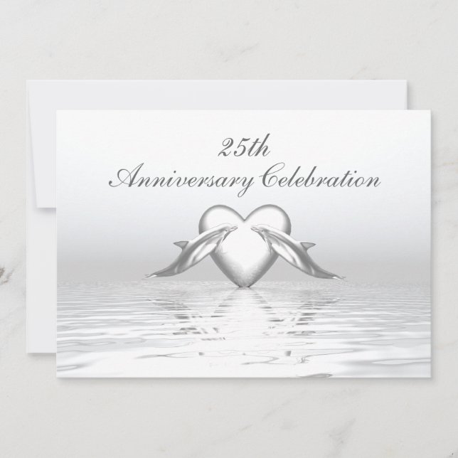 Invitación Delfines y corazón de aniversario de plata (Anverso)