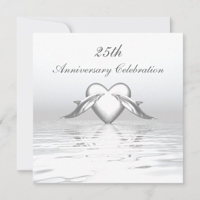 Invitación Delfines y corazón de aniversario de plata (Anverso)