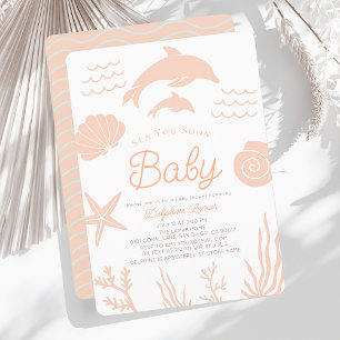 Invitación Delfines y mar de conchas pronto rosado Baby Showe