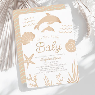 Invitación Delfines y mar de conchas pronto Tan Baby Shower