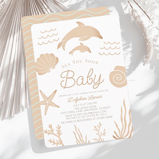 Invitación Delfines y mar de conchas pronto Tan Baby Shower (Subido por el creador)