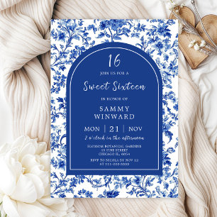 Invitación Delft Azul Antiguo Chinoiserie Sweet Sixteen