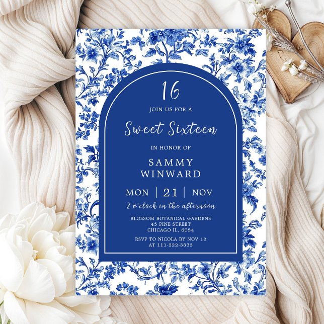 Invitación Delft Blue Antique Chinoiserie Sweet 16 (Subido por el creador)