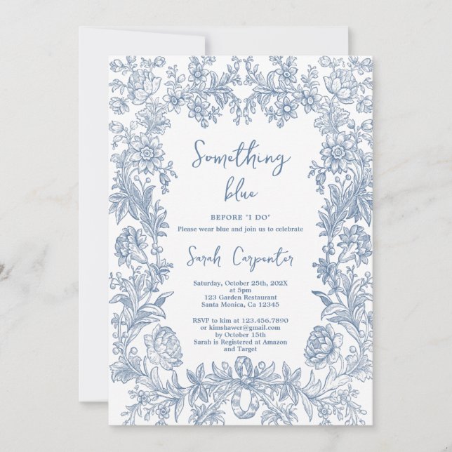 Invitación Delft Blue Chinoiserie Bridal Shower (Anverso)