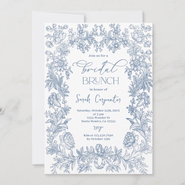 Invitación Delft Blue Chinoiserie Bridal Shower Brunch (Anverso)