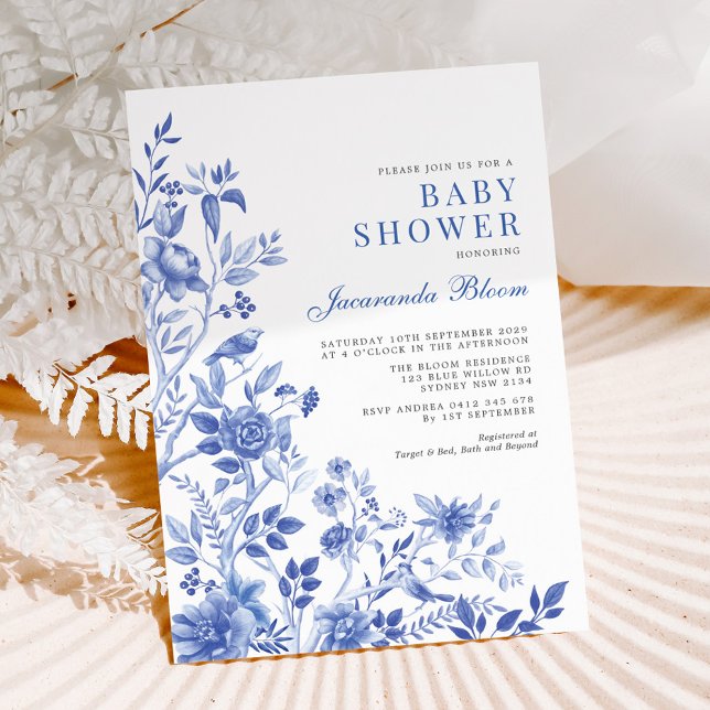 Invitación Delft Blue Chinoiserie Garden Neutral Baby Shower (Subido por el creador)