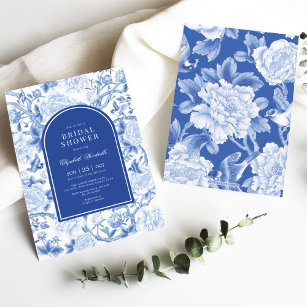 Invitación Delft Blue White Chinoiserie Floral Bridal Shower