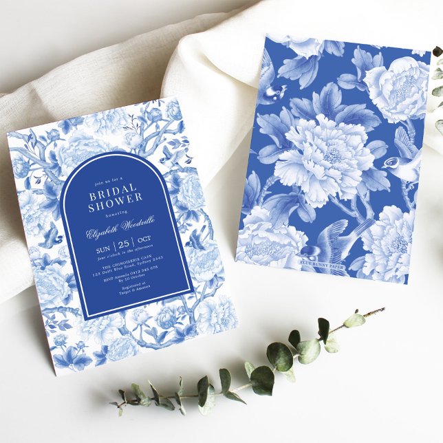 Invitación Delft Blue White Chinoiserie Floral Bridal Shower (Subido por el creador)