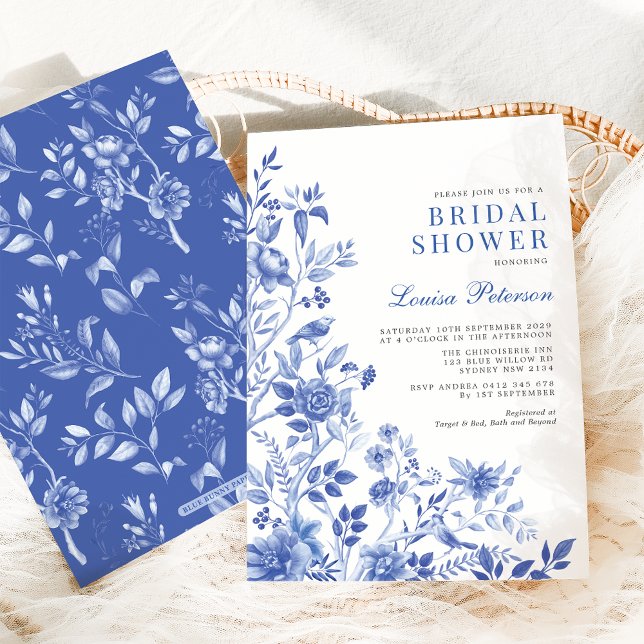 Invitación Delft Blue White Chinoiserie Floral Bridal Shower (Subido por el creador)