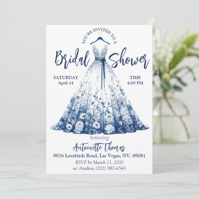 Invitación Delft Blue/White Chinoiserie Floral Bridal Shower (Anverso de pie)