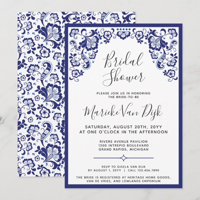 Invitación Delfts Blauw | Delft Blue Dutch Bridal Shower (Anverso / Reverso)