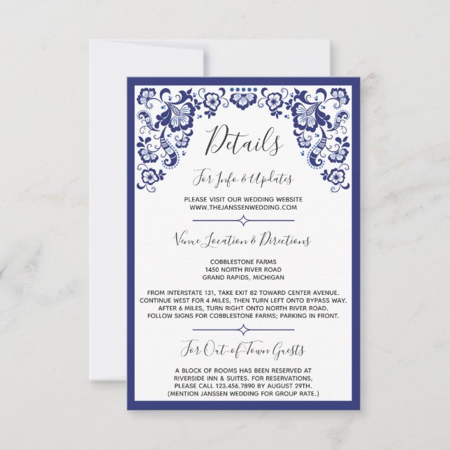 Invitación Delfts Blauw | Detalles del Boda Delft Blue Dutch (Anverso)