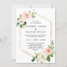 Invitación Delicada acuarela Boda dorado de color blanco rosa