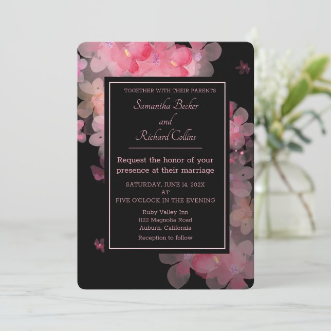 Invitación Delicada acuarela Boda floral rosa (Anverso de pie)