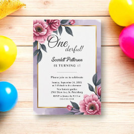Invitación Delicada acuarela Botánica Floral Primer cumpleaño
