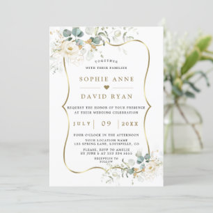 Invitación Delicada acuarela Floral hojas Boda de oro