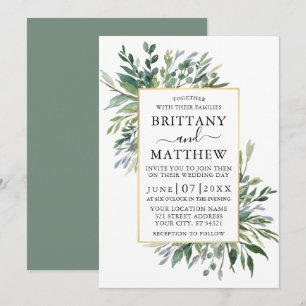 Invitación Delicada acuarela Verdor Sage Green Gold