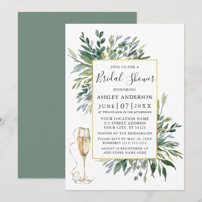 Invitación Delicada acuarela Verdor Vidrio Verde (Anverso / Reverso)