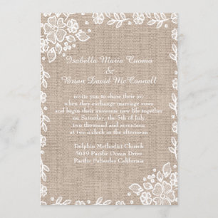 Invitación Delicada boda campestre Rústica de Lace Burlap