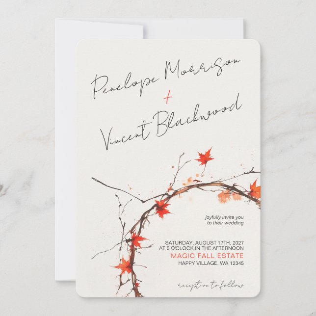 Invitación Delicada boda de otoño (Anverso)