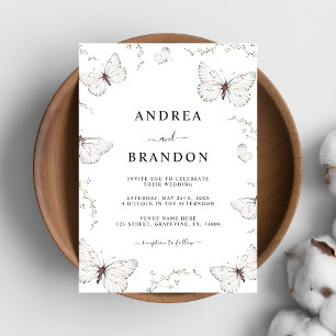 Invitación Delicada boda en el jardín de mariposas blancas to