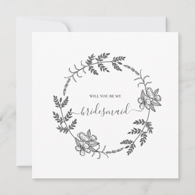 Invitación Delicada Boda Floral Moderna de la dama de honor (Anverso)