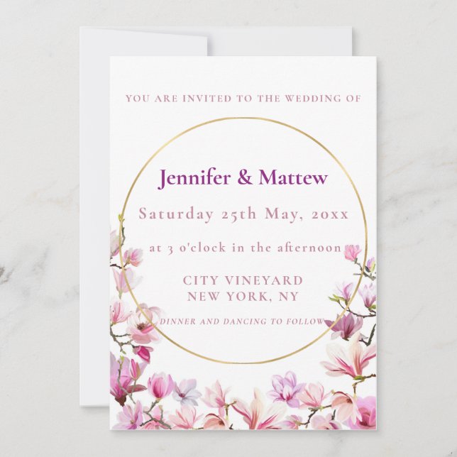 Invitación Delicada boda personalizada de Magnolia Rosa (Anverso)
