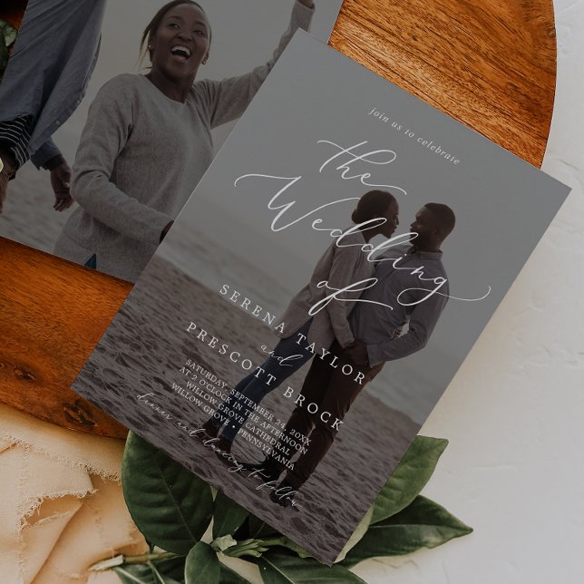 Invitación Delicada caligrafía Boda de superposición de foto  (Subido por el creador)