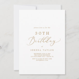 Invitación Delicada caligrafía de oro 30 cumpleaños