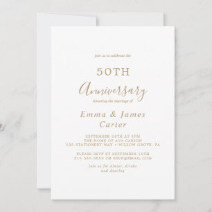 Invitación Delicada caligrafía de oro 50 aniversario Boda
