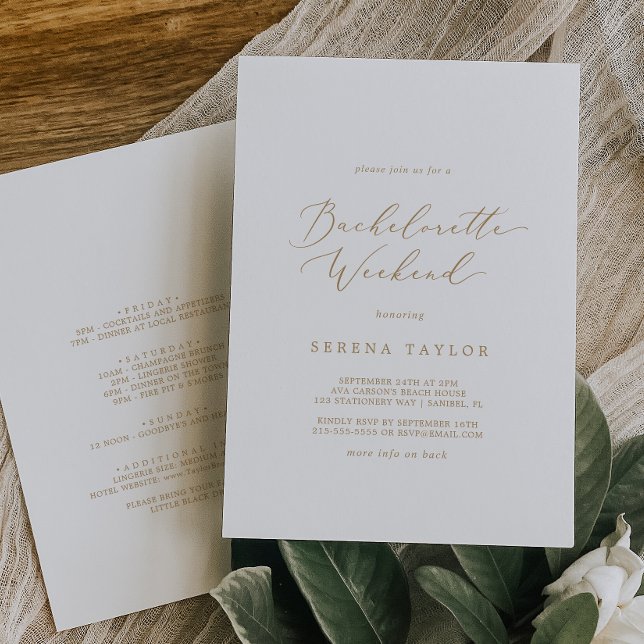 Invitación Delicada caligrafía de oro Bachelorette Weekend (Subido por el creador)