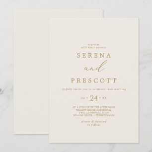 Invitación Delicada caligrafía de oro Boda Casual Cream
